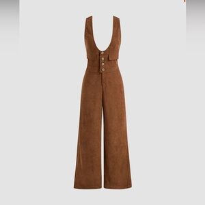 CORDUROY SCOOP NECKLINE SOLID BUTTON POCKET JUMPSUIT